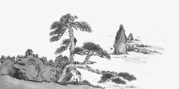 松柏山水免抠