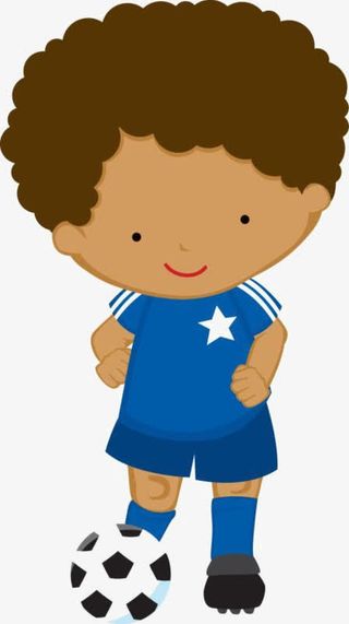 卡通踢足球的黑人非洲小男孩免抠