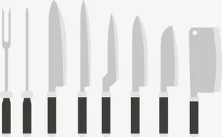 手绘卡通厨房刀具展示免抠