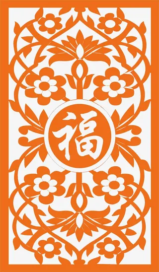 福字窗格古典边框免抠