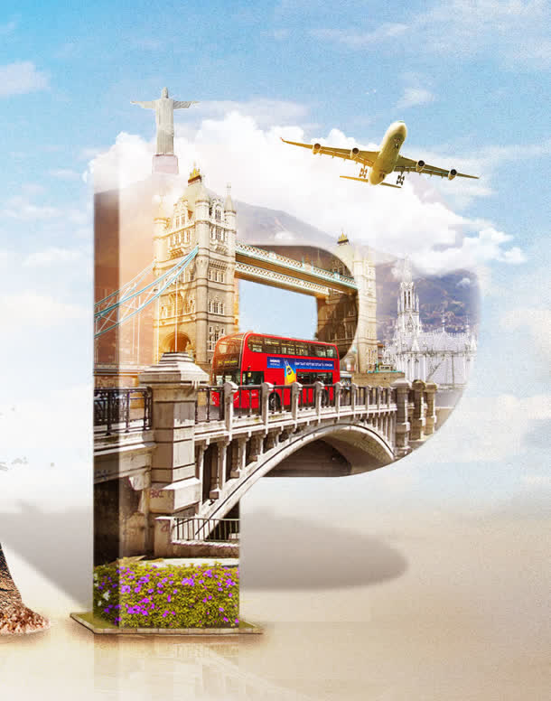 旅游出行创意广告免抠