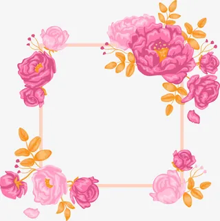 手绘粉色牡丹花相框免抠