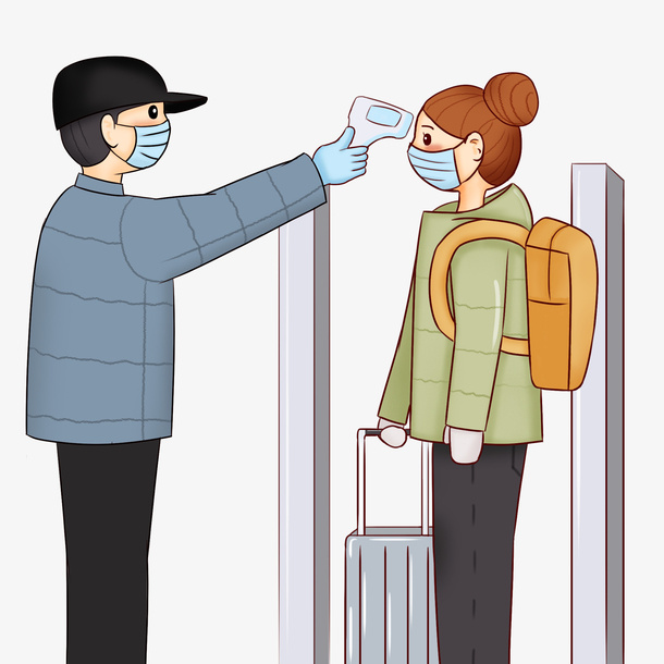 测量体温返程复工戴口罩的人防控疫情免抠