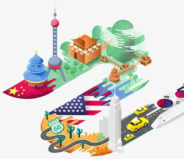 创意平面设计各国地标建筑免抠