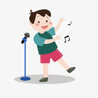 手舞足蹈的男孩唱歌插画免抠