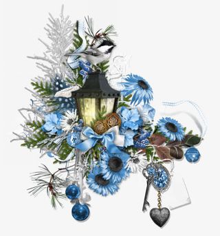 卡通蓝色花卉铃铛路灯免抠