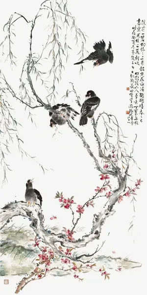 垂柳花鸟图免抠 垂柳花鸟图免抠