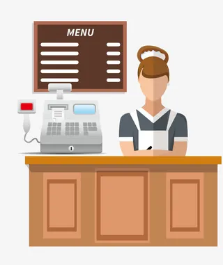 矢量卡通手绘咖啡厅收银员免抠