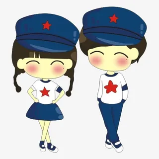 蓝色军装情侣免抠图免抠