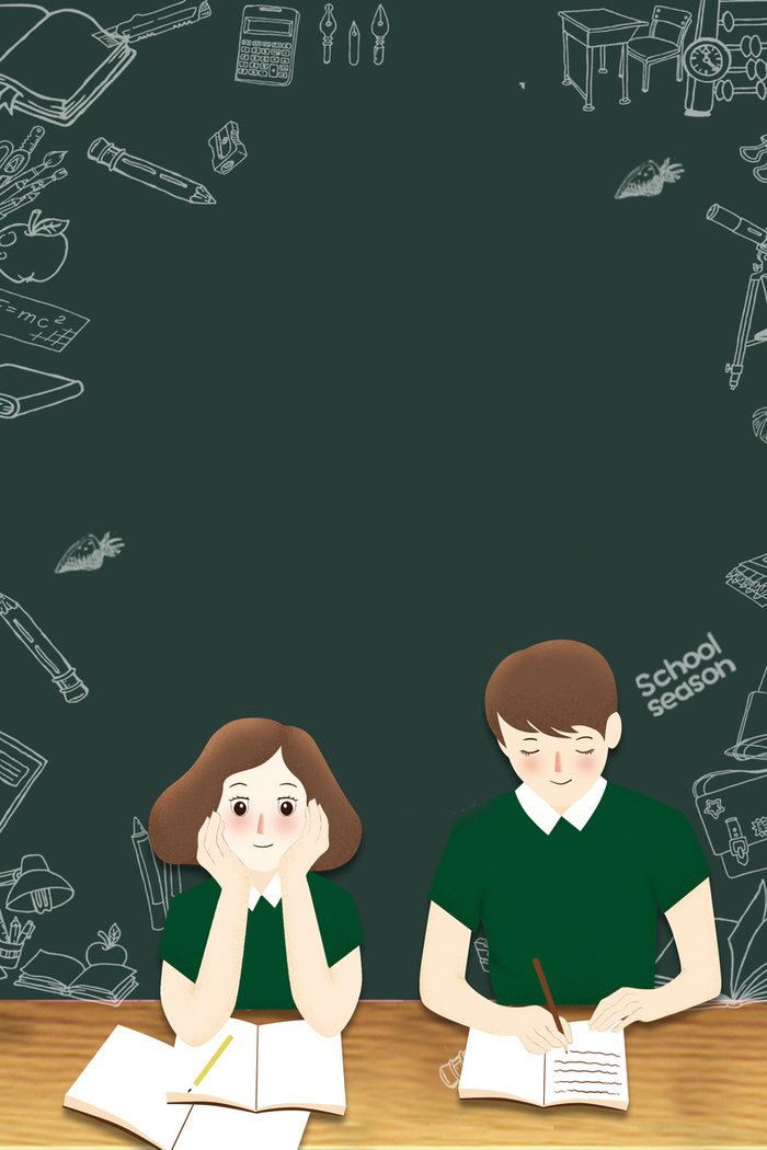 黑色手绘开学季宣传海报高清