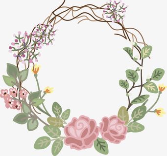 手绘花卉藤条花环免抠
