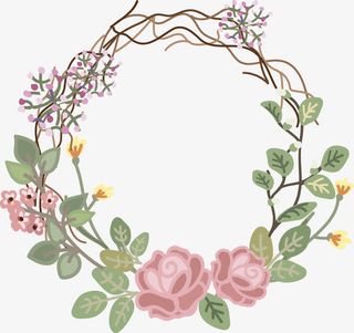 手绘花卉藤条花环免抠