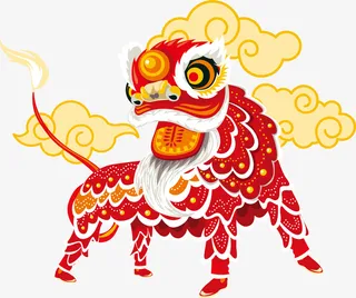 新年春节习俗舞狮子喜庆气氛祥云免抠
