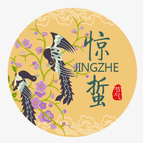 黄色简约装饰惊蛰设计图免抠