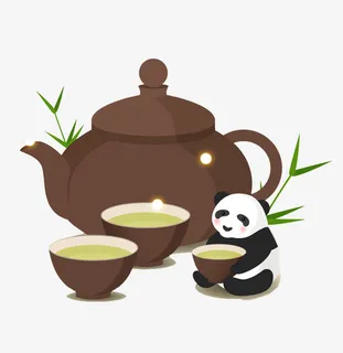 卡通中国风茶壶茶熊猫免扣免抠
