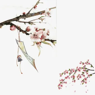 彩色手绘桃花平面装饰免抠