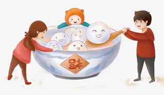 卡通手绘吃汤圆的一家人免抠