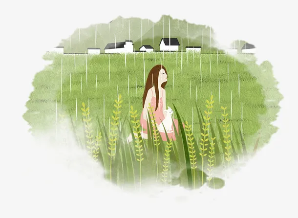 手绘插画谷雨节气小清新装饰插图免抠