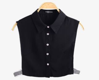 春秋冬季纯黑色雪纺衬衫假领子免抠