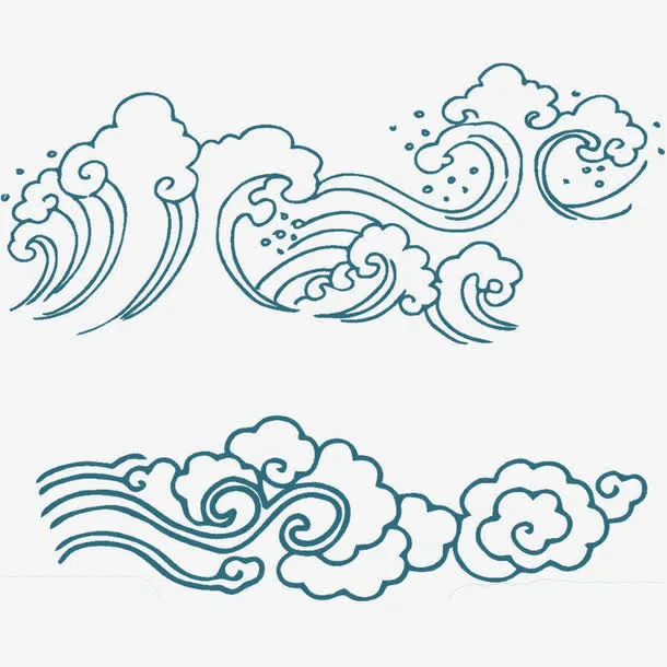 线条祥云浪潮花纹免抠