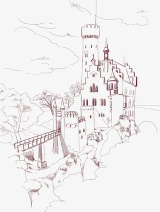 创意手绘合成效果城堡建筑元素免抠