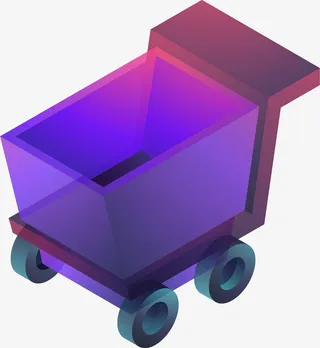2.5D购物车渐变立体插画免抠