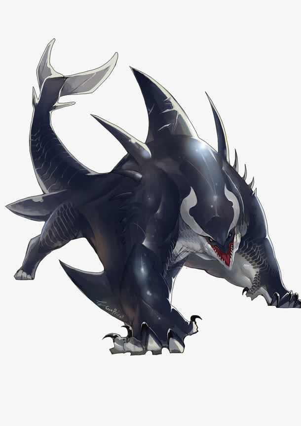 卡通黑色鲨鱼人游戏免抠