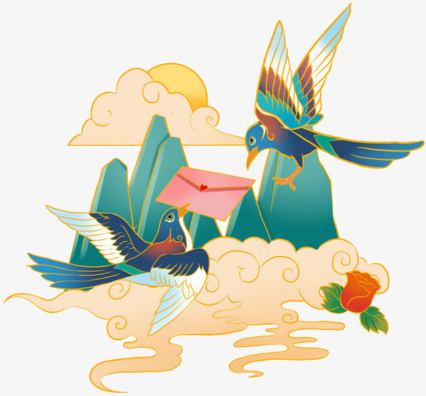 中国风七夕节喜鹊国潮免抠