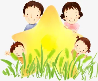 幸福的一家手绘素材免抠