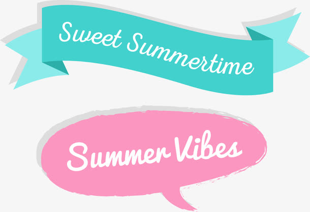 可爱卡通飘带标签免抠