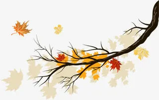 手绘黑色树叶黄色树枝免抠