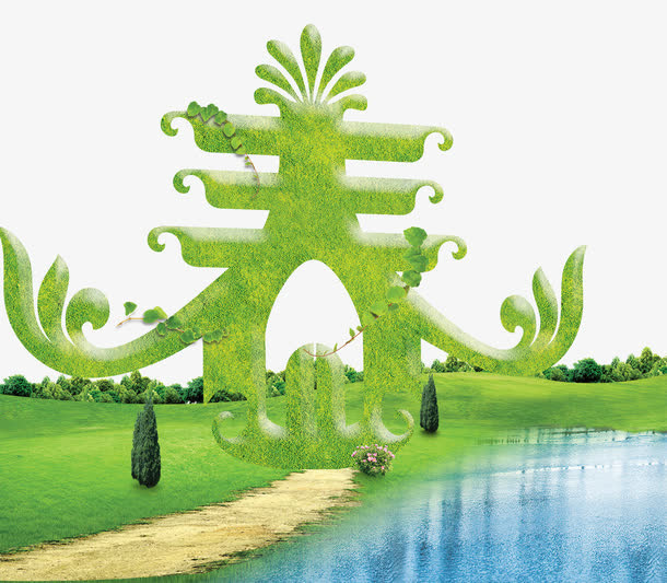 绿色春抽象春艺术字免抠背景摄影风景元素