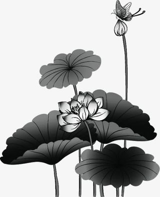 水墨荷叶荷花蝴蝶酒店代金券设计免抠