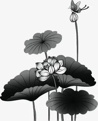 水墨荷叶荷花蝴蝶酒店代金券设计免抠