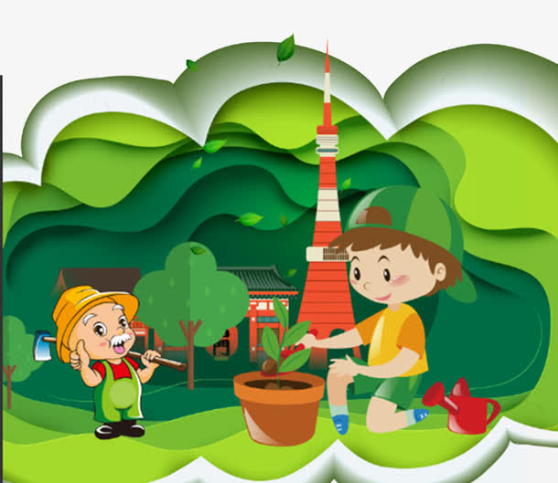 植树节宣传卡通插画海报设计免抠