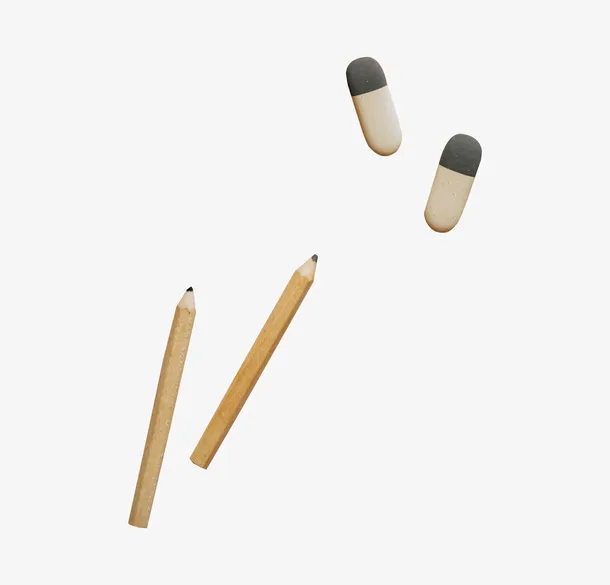 橡皮和两支彩色铅笔免抠