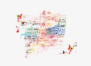 水彩五线谱与蝴蝶素材免抠