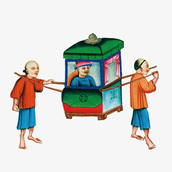 中国风手绘抬轿子的小人免抠