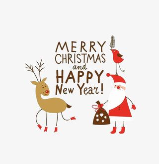 手绘小鹿的圣诞老人免抠