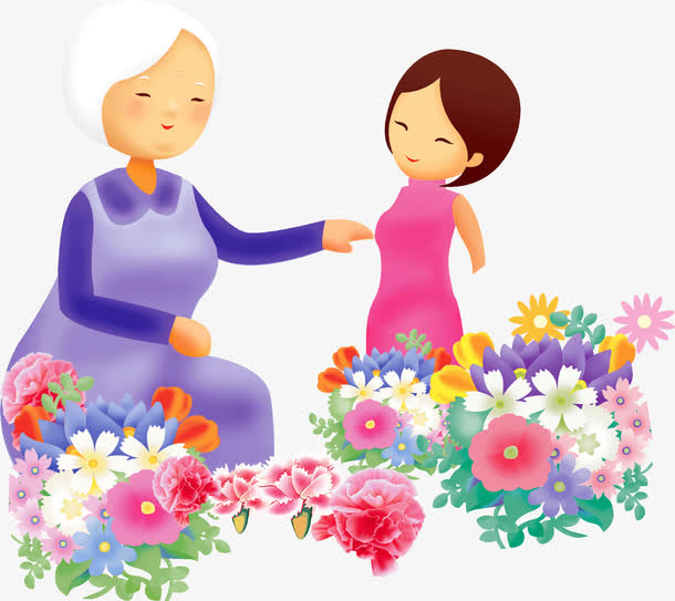 奶奶鲜花孙女免抠