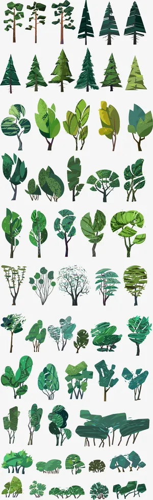 绿色插画各种树免抠
