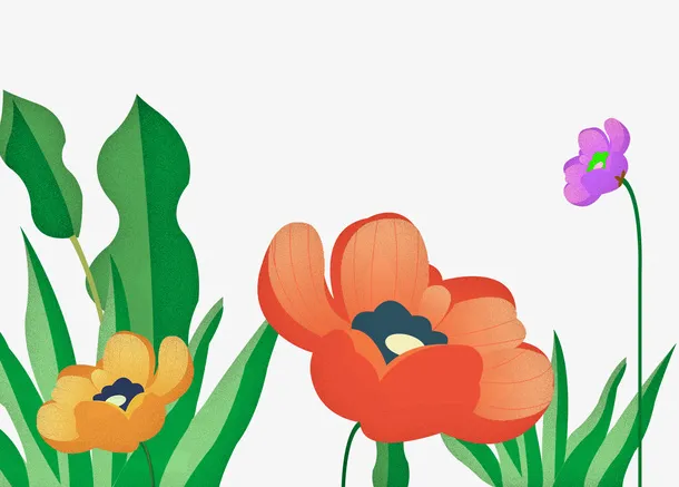 免抠春天花朵绿色的叶子景象插画免抠