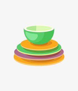 彩色的碗和碟子卡通图免抠