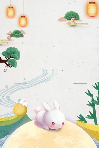手绘兔卡通中国风中秋背景高清