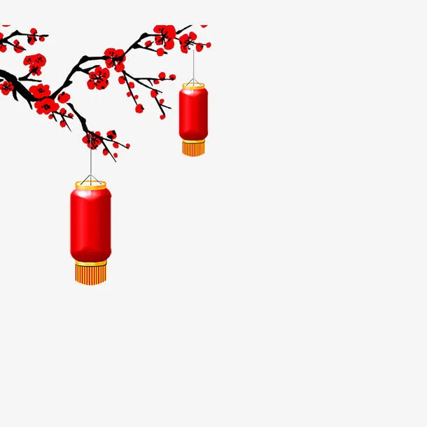 中国风梅花灯笼装饰图案免抠