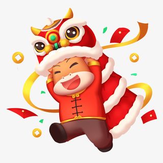 牛年舞狮子插画牛卡通形象元素免抠