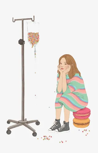 卡通吊瓶女生免抠