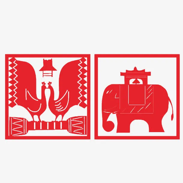 红色傣族图案剪纸免抠
