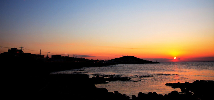 夕阳大海城市背景高清