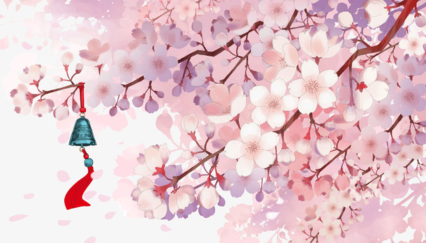 樱花树铃铛手绘元素图免抠手绘/卡通手绘元素
